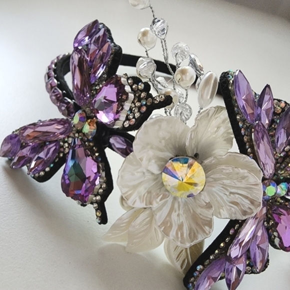 NEW Lilac Purple Butterfly Floral AB Stone Headband - Picture 8 of 10